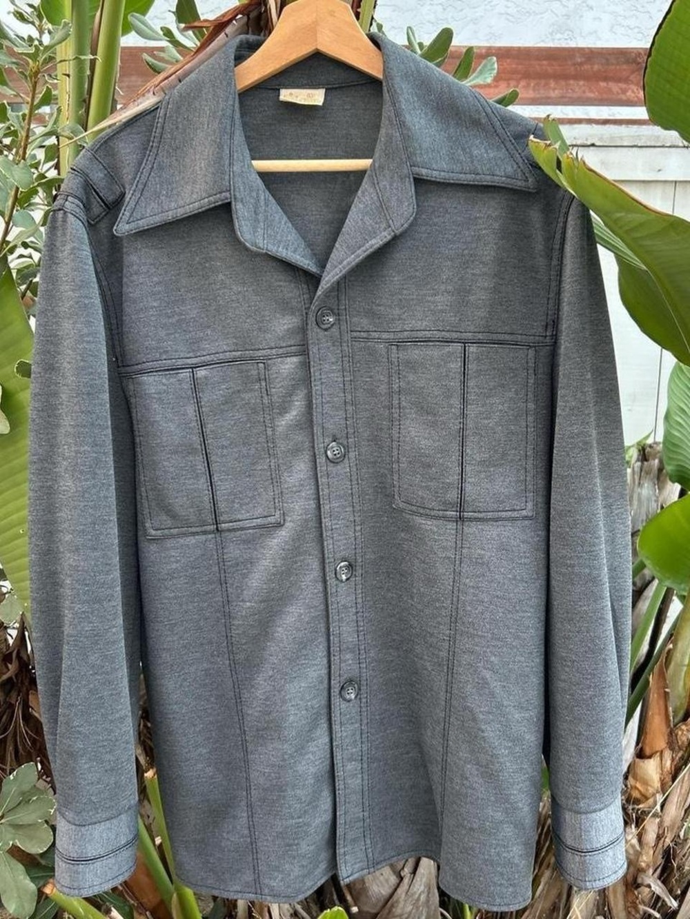 Vintage 70s Sears Kings Road Perma Prest Leisure Shirt Jacket Gray L 22x29